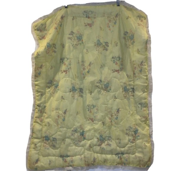 VTG 50s Sears Crib Blanket Comforter Pastel Bunny Rabbit Turtle Ruffle Hem 43x33 - Picture 1 of 9